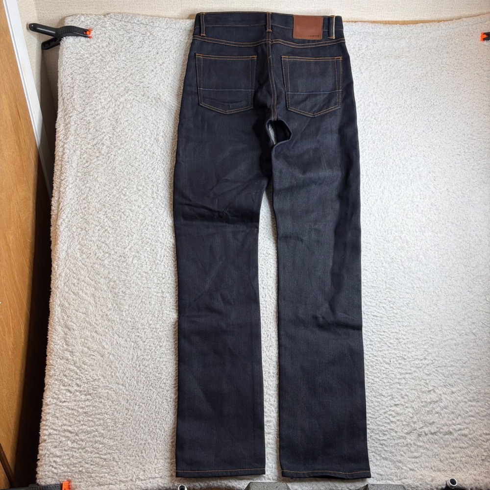 Gustin Mens Raw Selvedge Denim Jeans Slim Fit Dark Indigo Blue Size 34 (32x37)